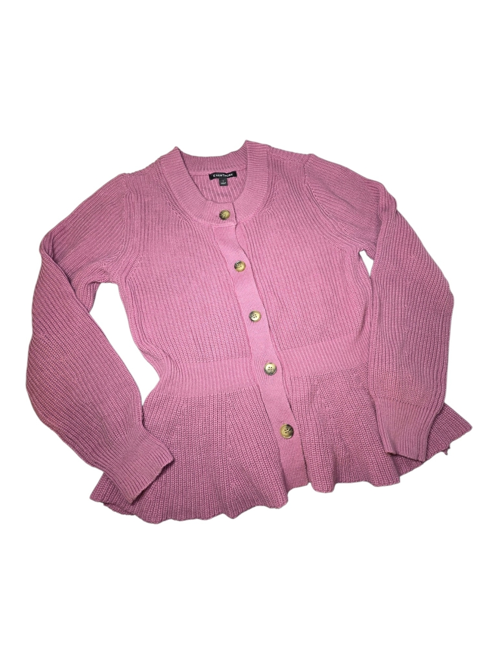 41 Hawthorn Pink Sasha Peplum Knit Cardigan Button Front Sweater Large